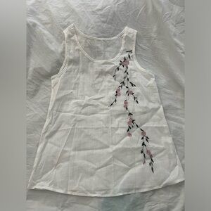 Floral Embroidered White Tank Top
